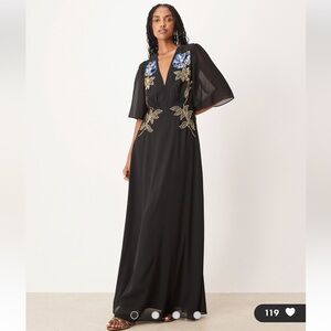 Hope & Ivy v-neck embellished maxi dress in black and gold